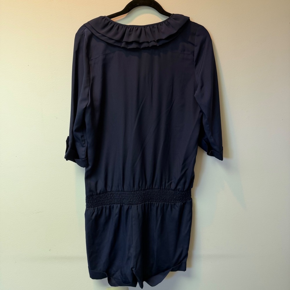 Arden B Womens Navy Blue Ruffle V-Neck Smocked Waist Romper Size M - Picture 5 of 5